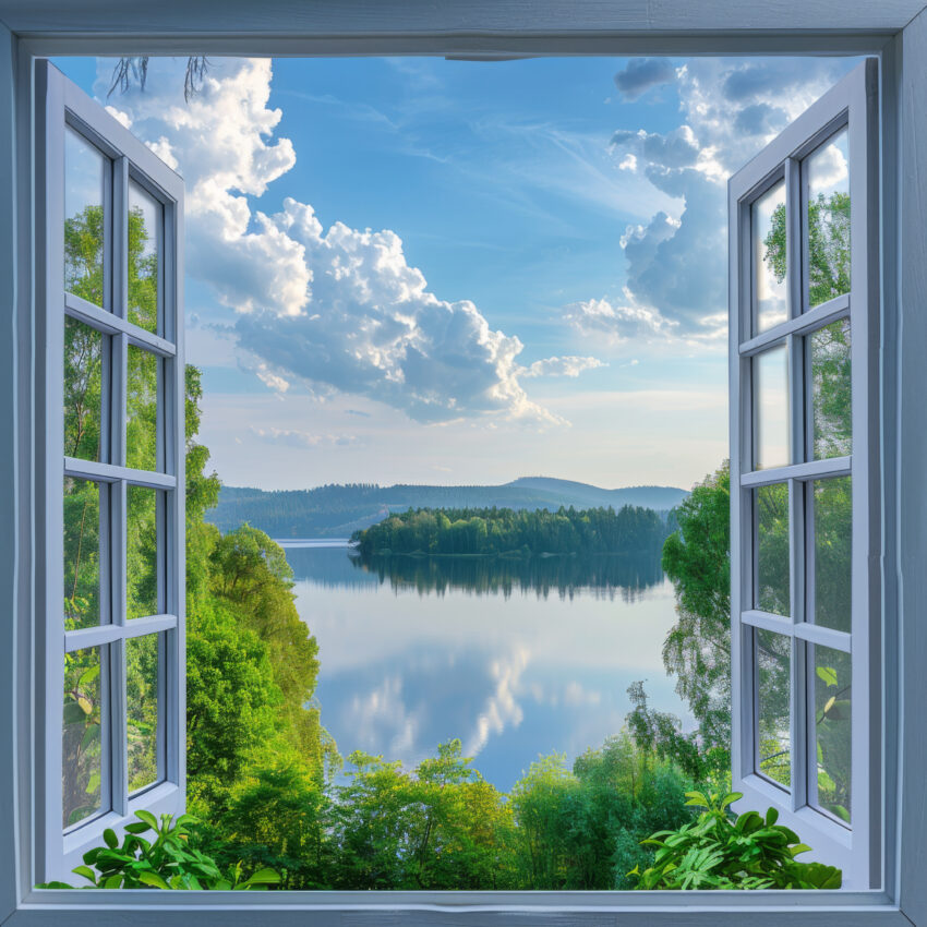 Fotografie Poster Fenster See ruhig grün blau