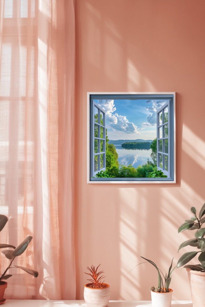 Fotografie Poster Fenster See ruhig grün blau