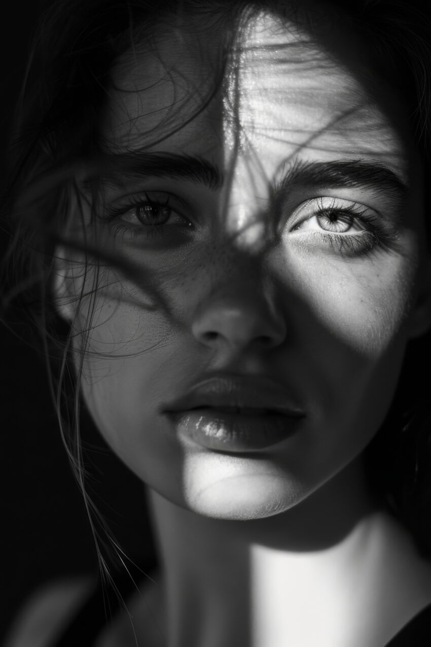 Fotografie Poster Frau Gesicht Schatten schwarz-weiß