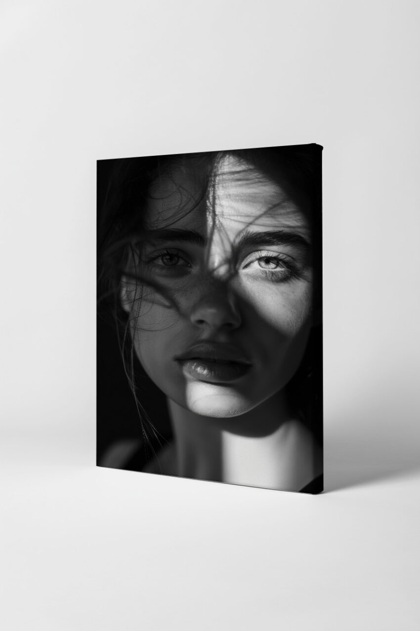 Fotografie Poster Frau Gesicht Schatten schwarz-weiß