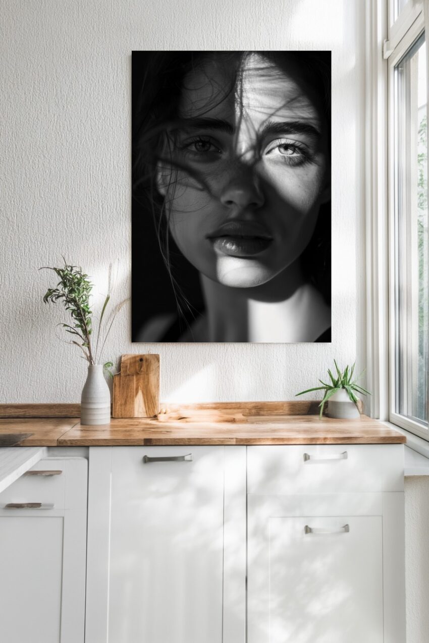 Fotografie Poster Frau Gesicht Schatten schwarz-weiß