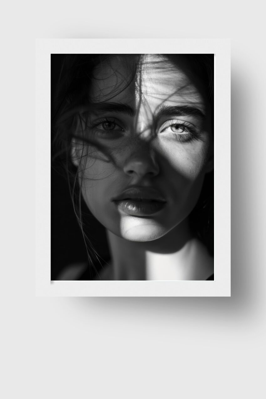 Fotografie Poster Frau Gesicht Schatten schwarz-weiß
