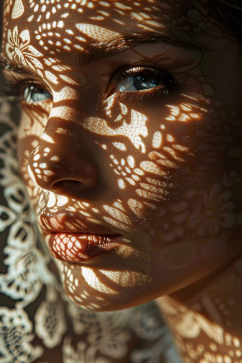 Fotografie Poster Gesicht Spitzenmuster Licht Schatten