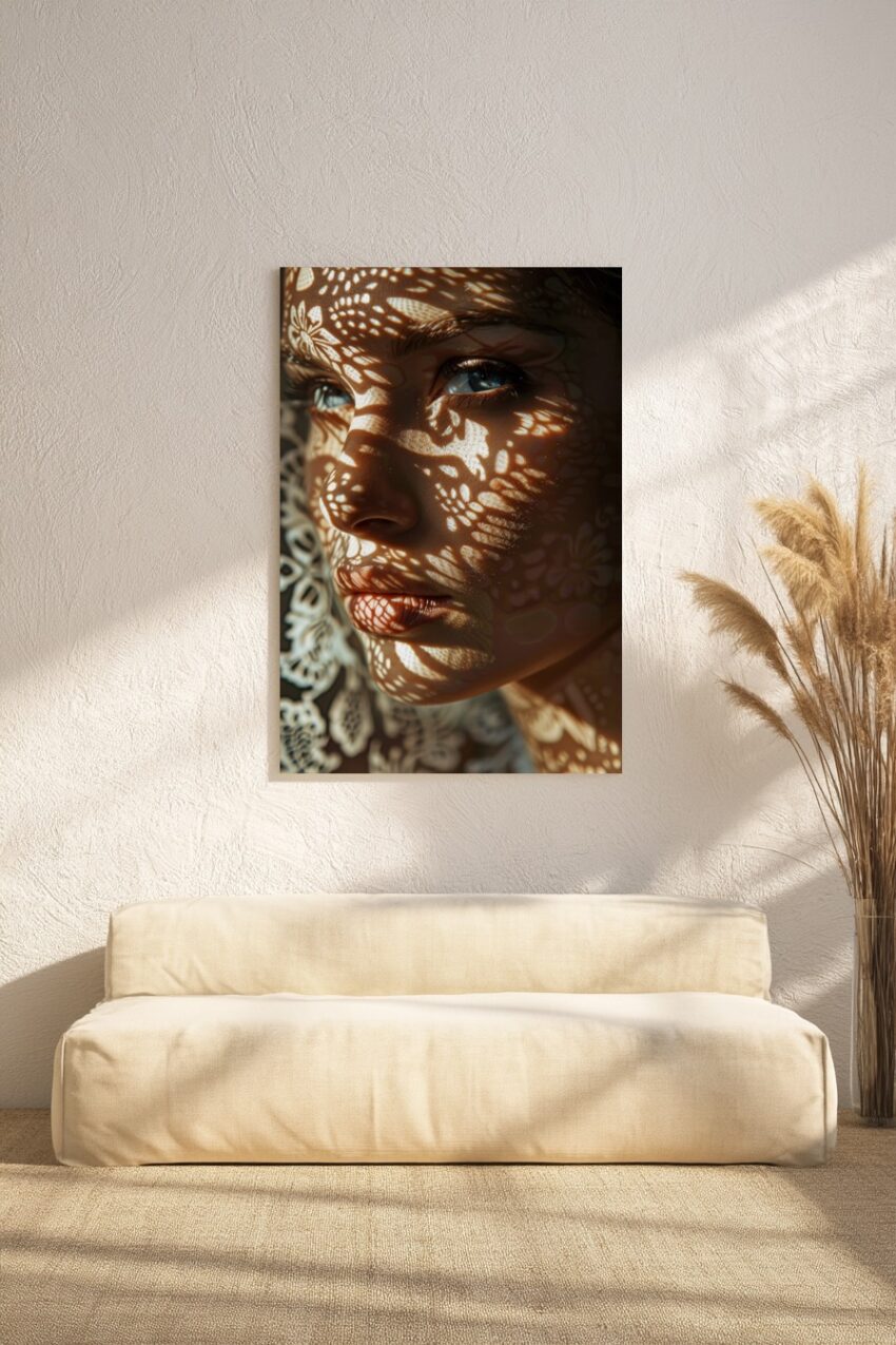 Fotografie Poster Gesicht Spitzenmuster Licht Schatten