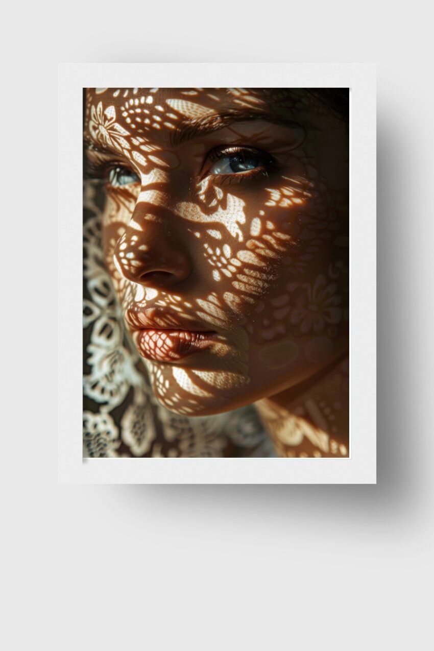 Fotografie Poster Gesicht Spitzenmuster Licht Schatten