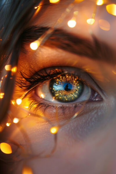 Auge mit Lichterglanz Gerahmt