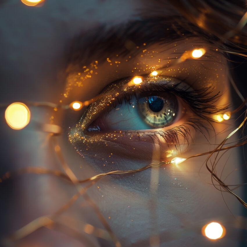 Fotografie Poster Auge Detail Lichtreflexe warm