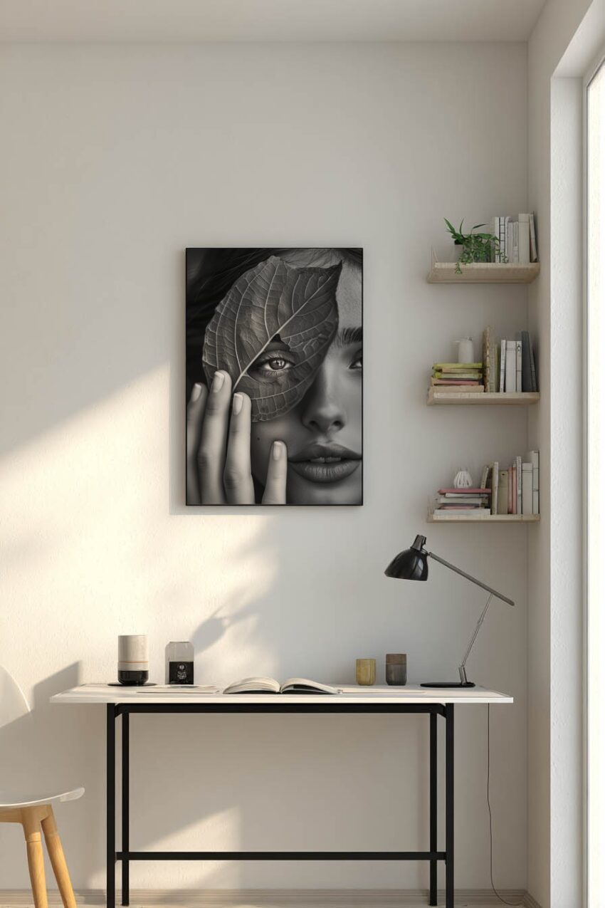 Fotografie Poster Blatt Auge Hand schwarz-weiß