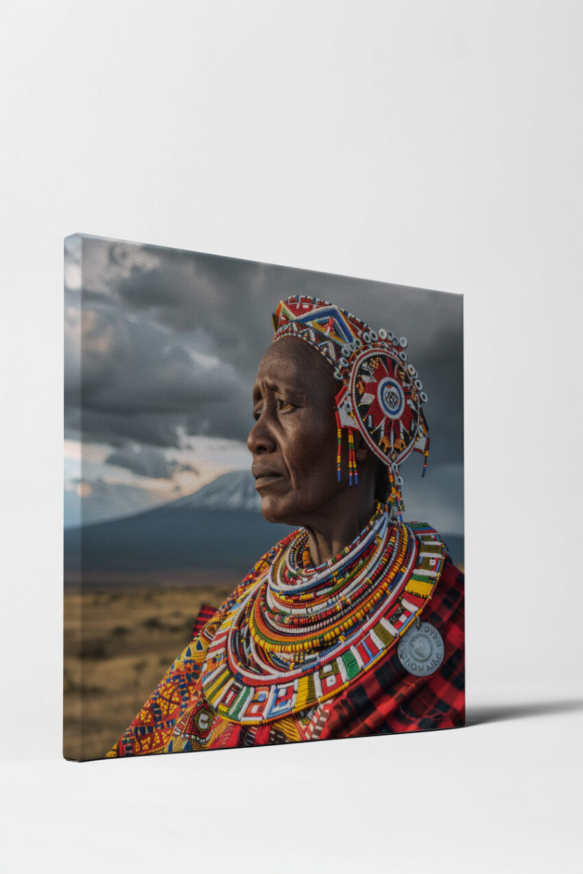 Fotografie Poster Maasai Frau Perlenkragen traditionell farbig