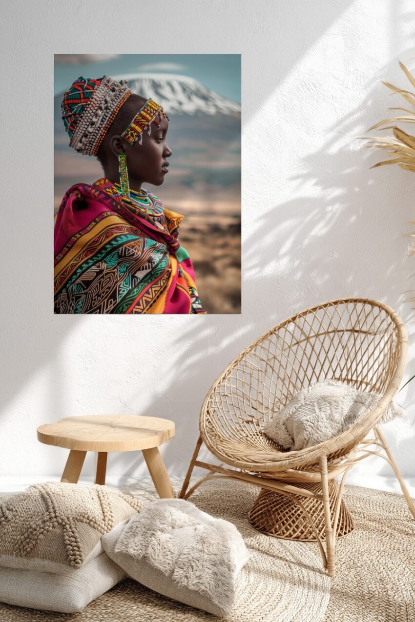 Fotografie Poster Masai Frau farbig traditionell