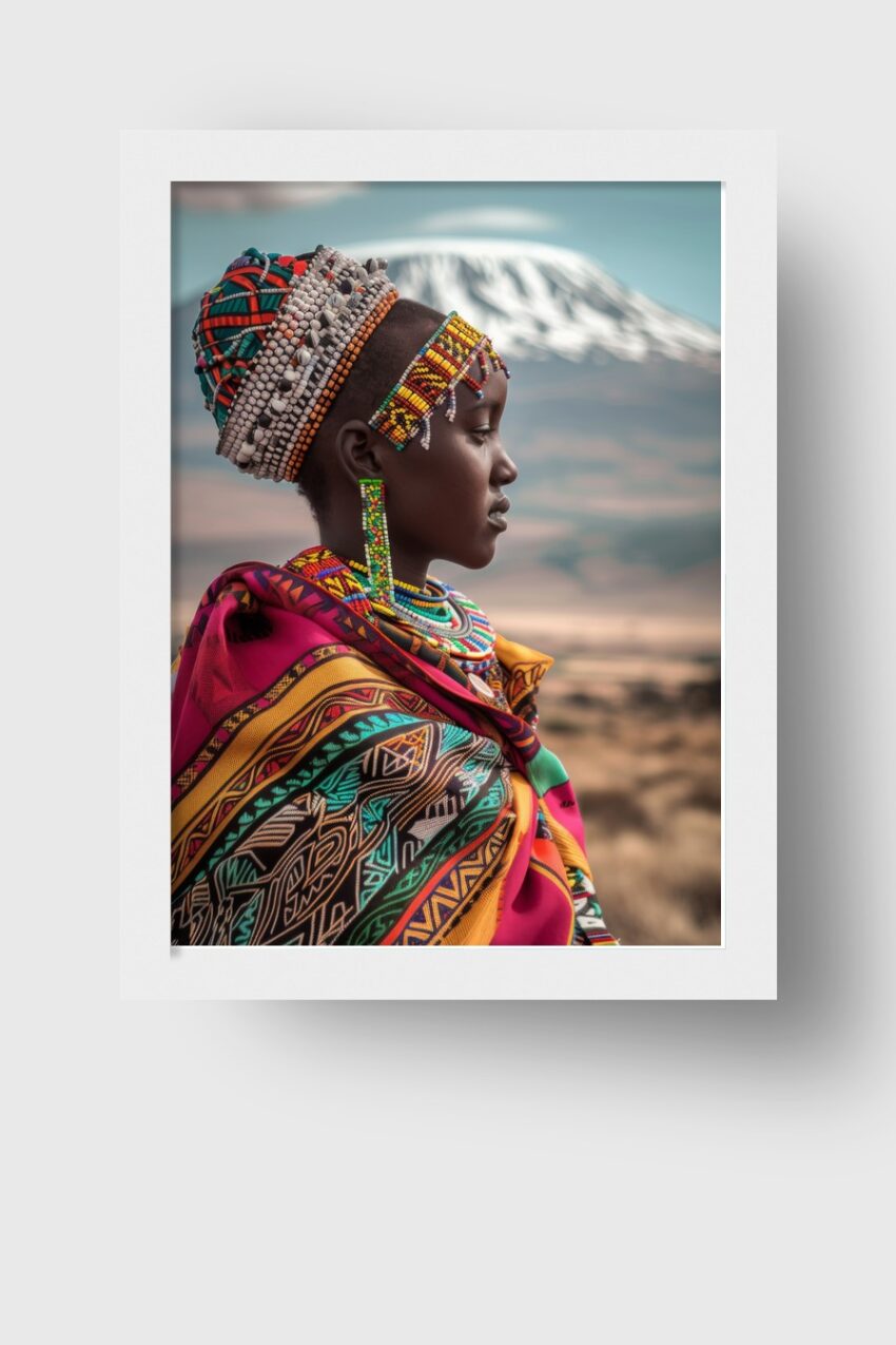 Fotografie Poster Masai Frau farbig traditionell