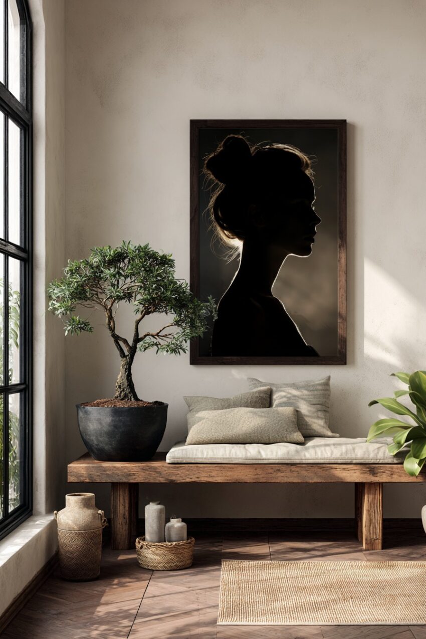 Fotografie Poster Frau Silhouette Lichtkante schwarz