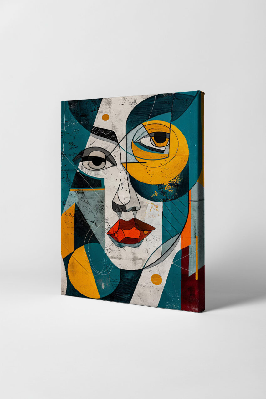 Grafische Poster Frau cubistisch blau orange