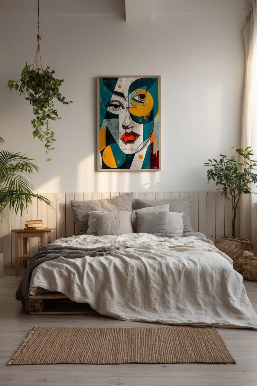 Grafische Poster Frau cubistisch blau orange