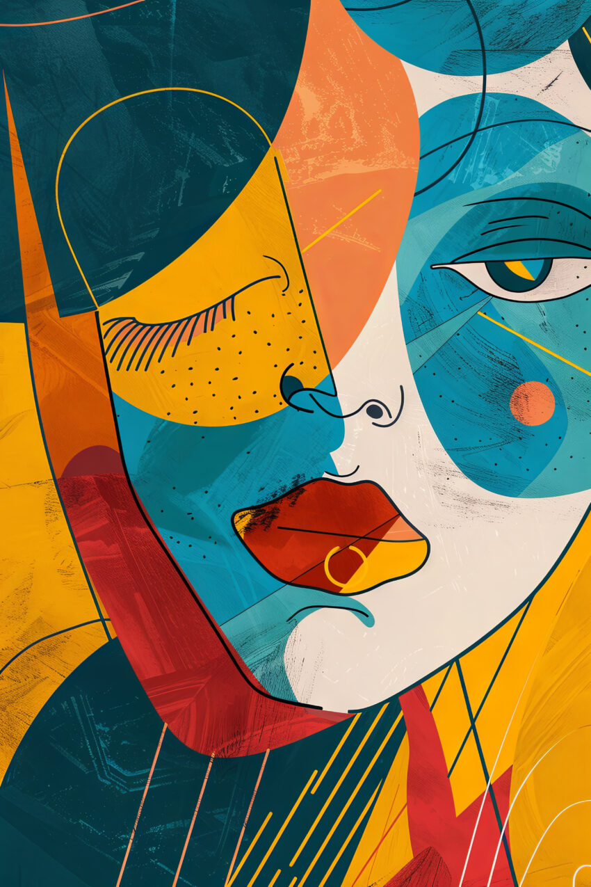 Digitale Kunst Poster Frau abstrakt blau gelb orange