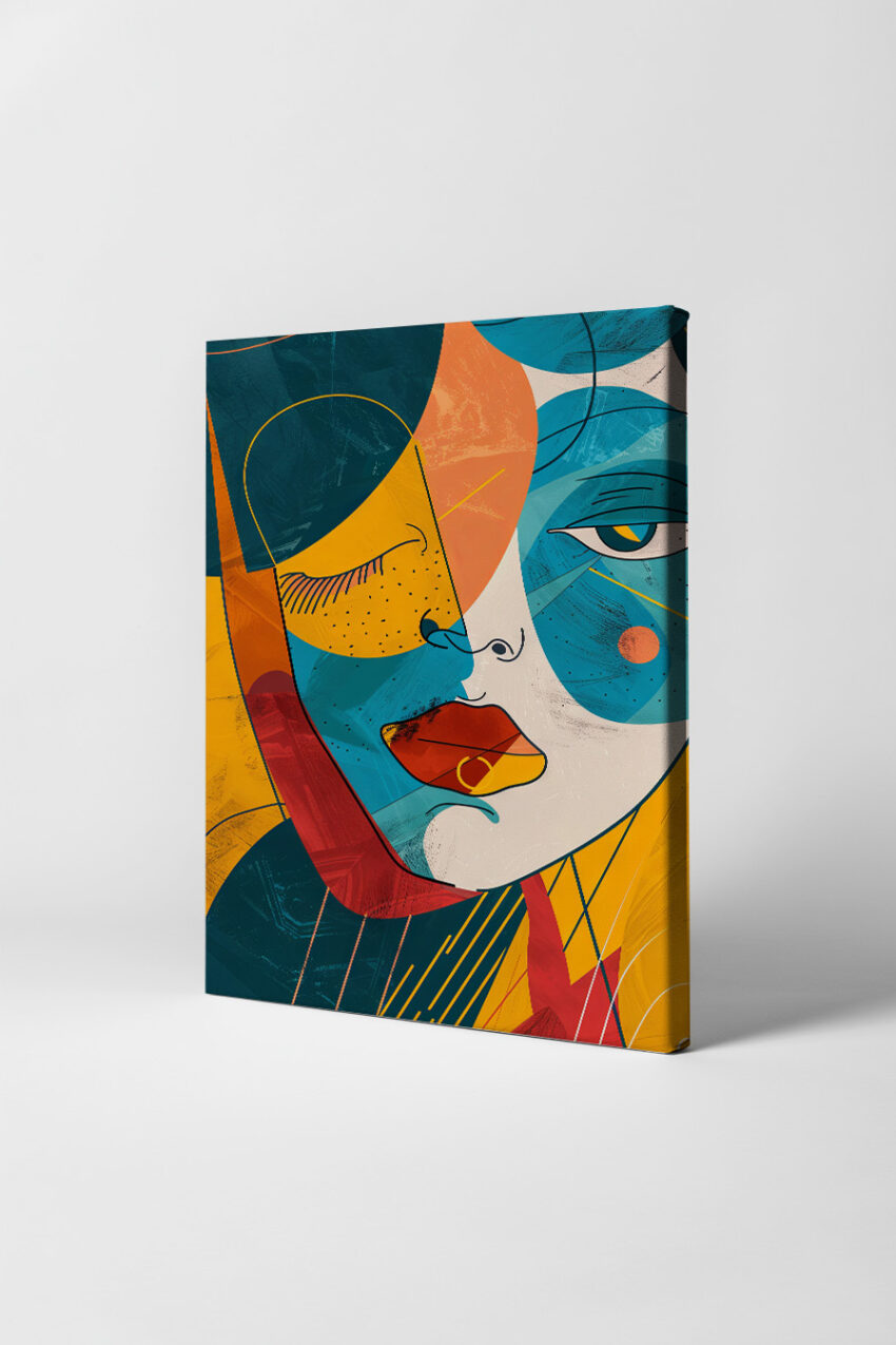 Digitale Kunst Poster Frau abstrakt blau gelb orange