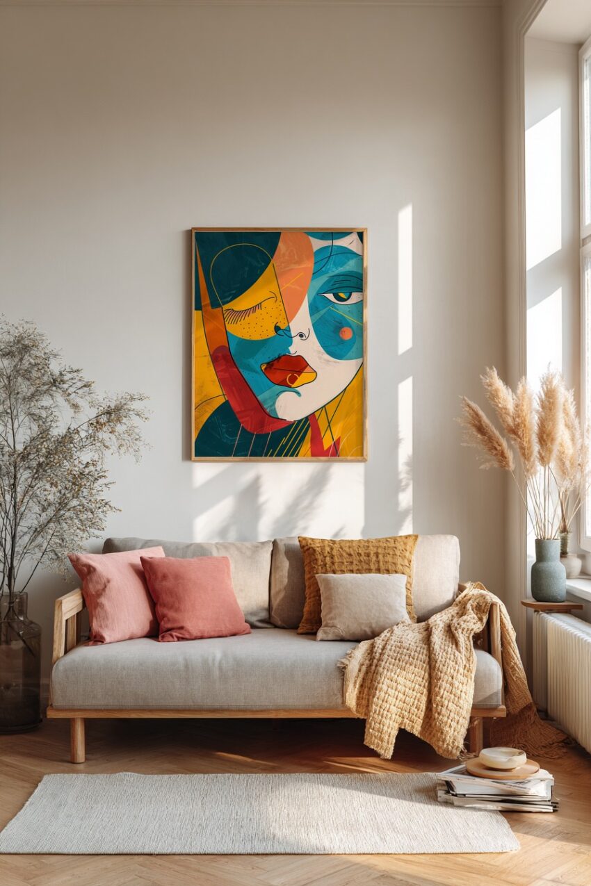 Digitale Kunst Poster Frau abstrakt blau gelb orange