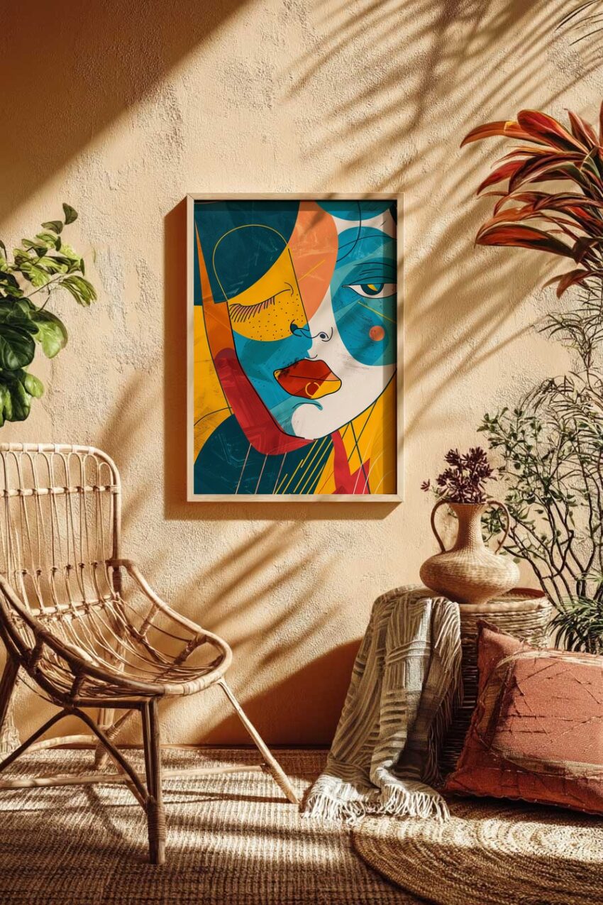 Digitale Kunst Poster Frau abstrakt blau gelb orange