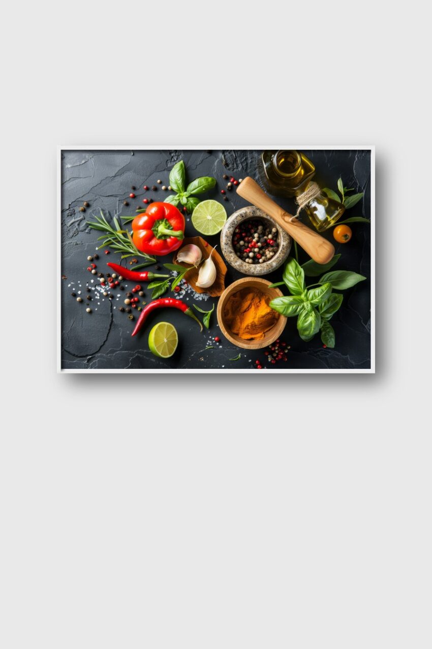 Fotografie Poster Gewürze Kräuter bunt frisch