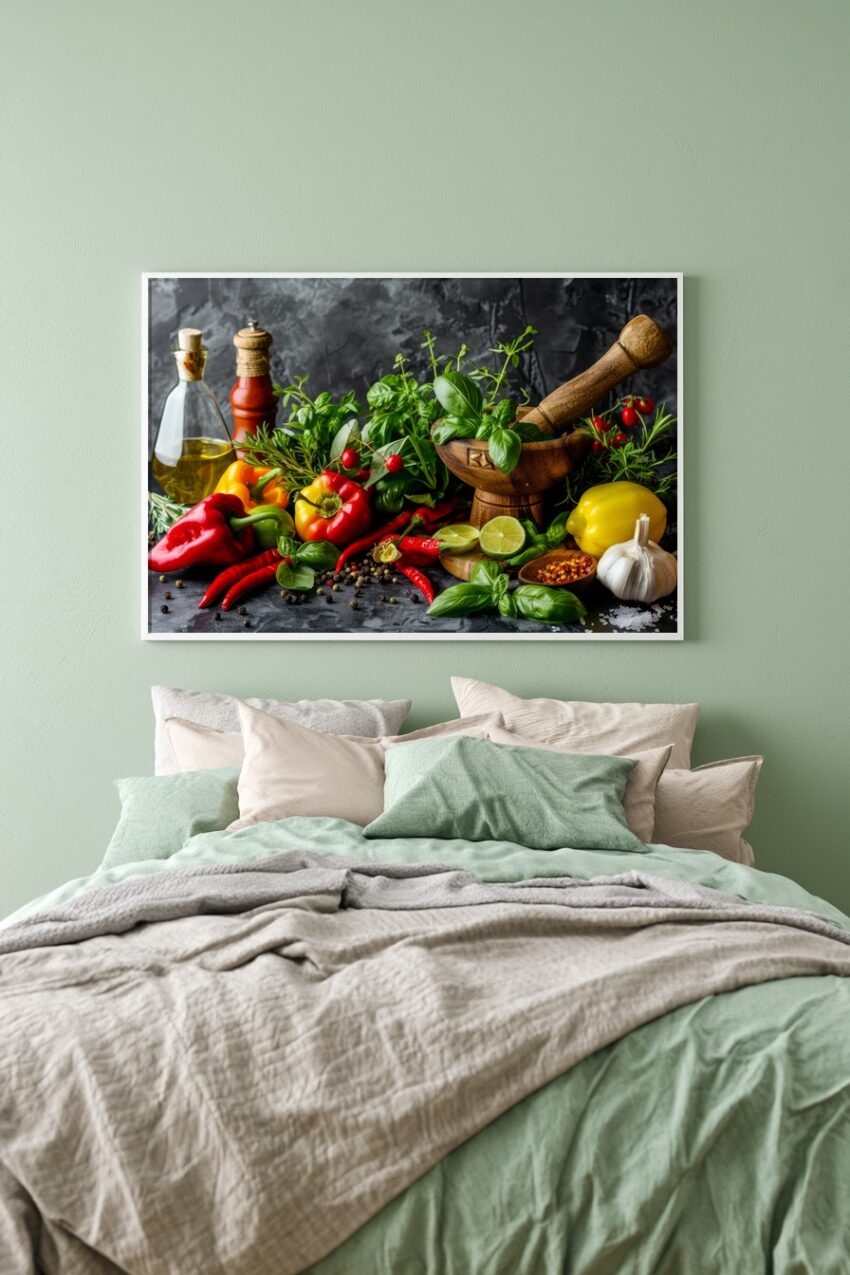 Fotografie Poster Paprika Kräuter bunt frisch