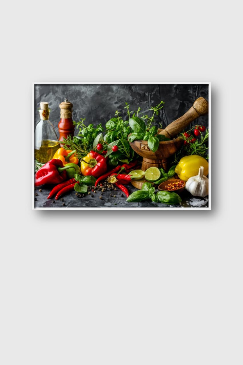 Fotografie Poster Paprika Kräuter bunt frisch