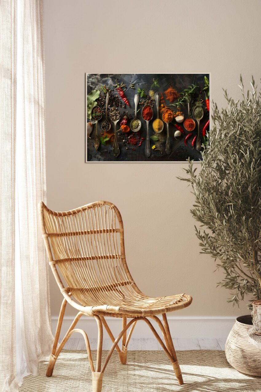 Fotografie Poster Gewürz Löffel bunt rustikal