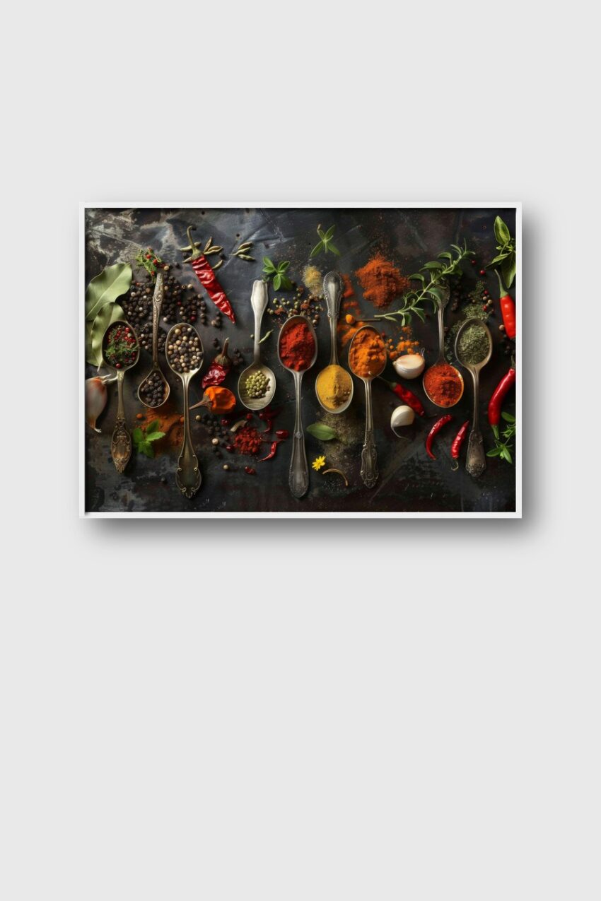 Fotografie Poster Gewürz Löffel bunt rustikal