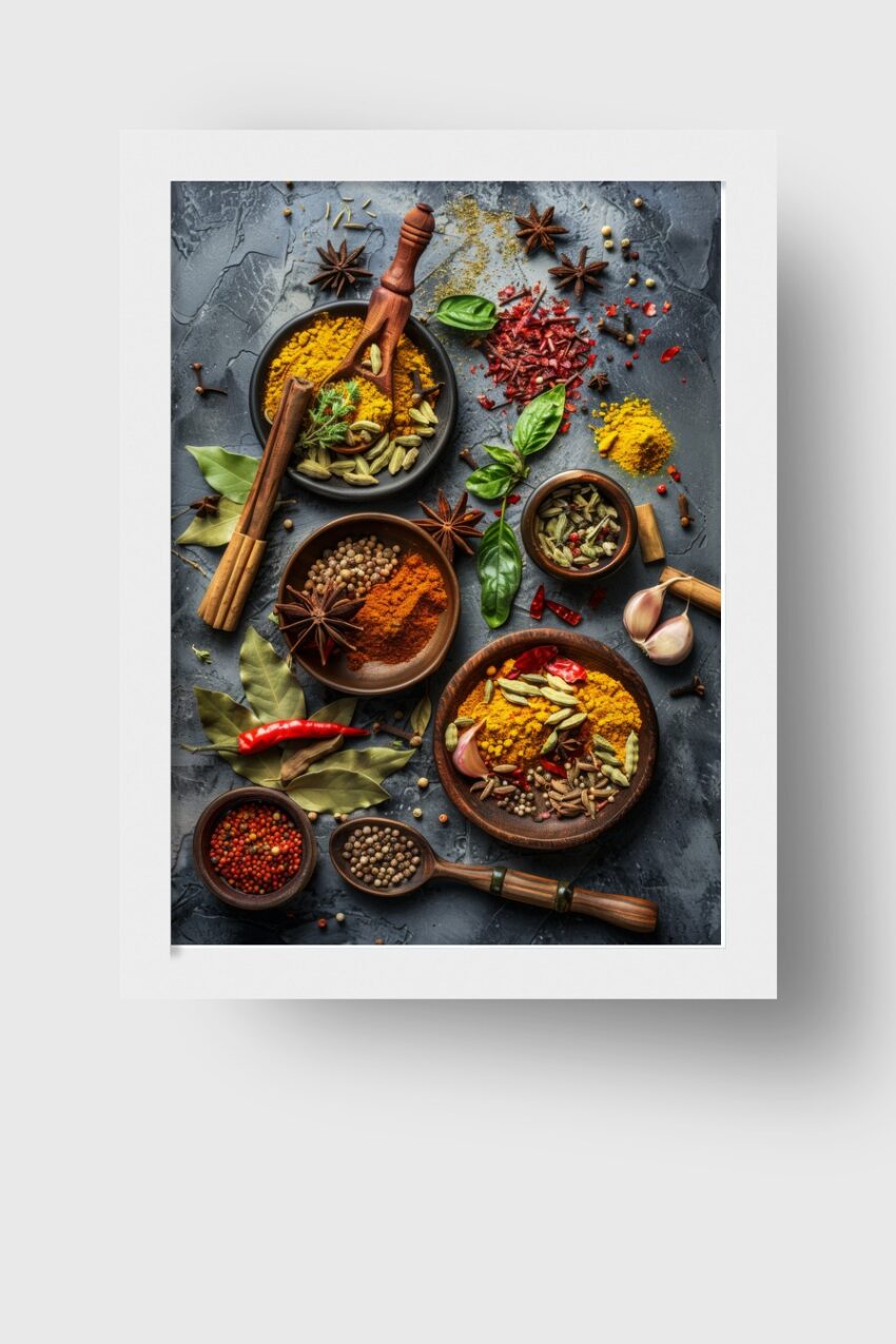 Fotografie Poster Gewürze Paprikapulver Kardamom bunt