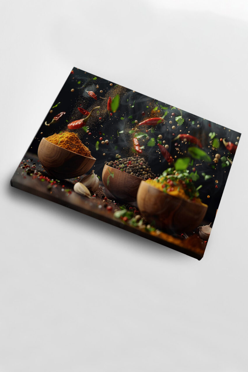 Fotografie Poster Gewürze dynamisch fliegend bunt