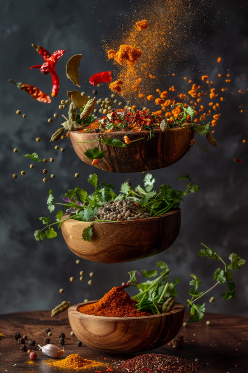 Fotografie Poster Gewürze fliegend bunt