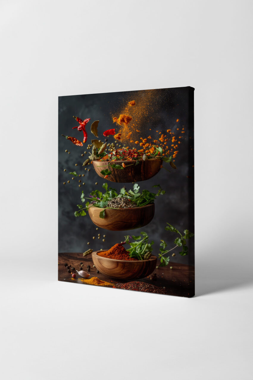 Fotografie Poster Gewürze fliegend bunt