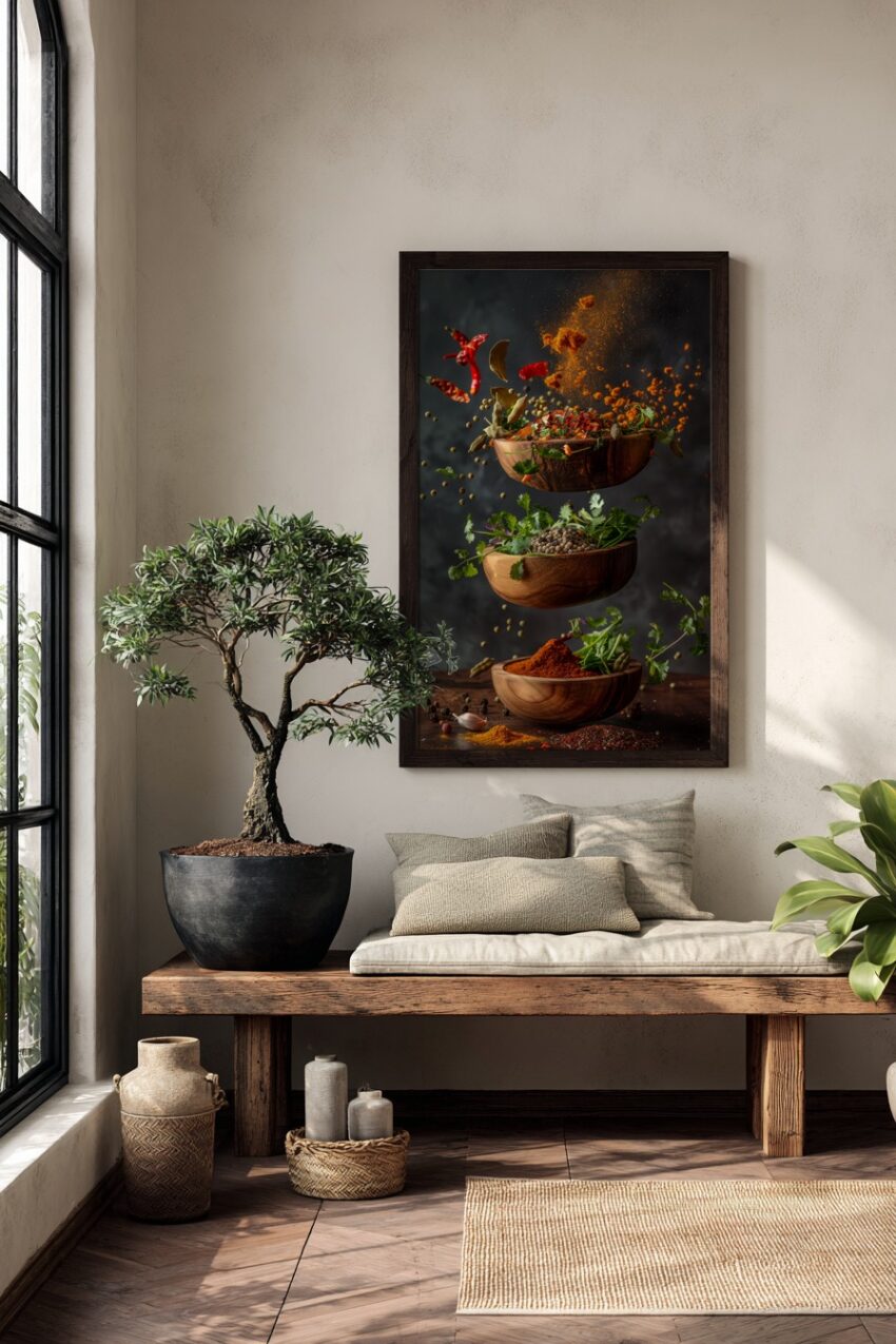 Fotografie Poster Gewürze fliegend bunt