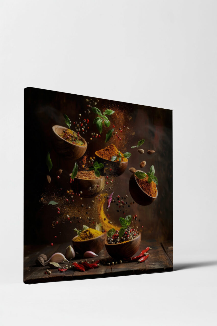 Fotografie Poster Gewürzschalen fliegend Pfeffer bunt aromatisch