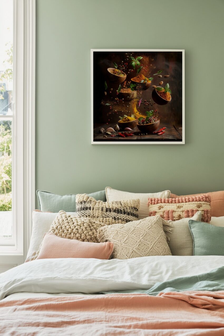 Fotografie Poster Gewürzschalen fliegend Pfeffer bunt aromatisch