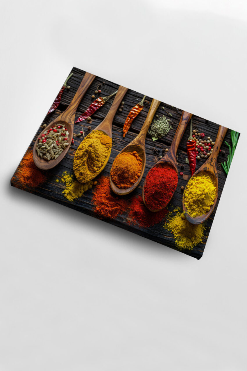Fotografie Poster Gewürze bunt Holzlöffel