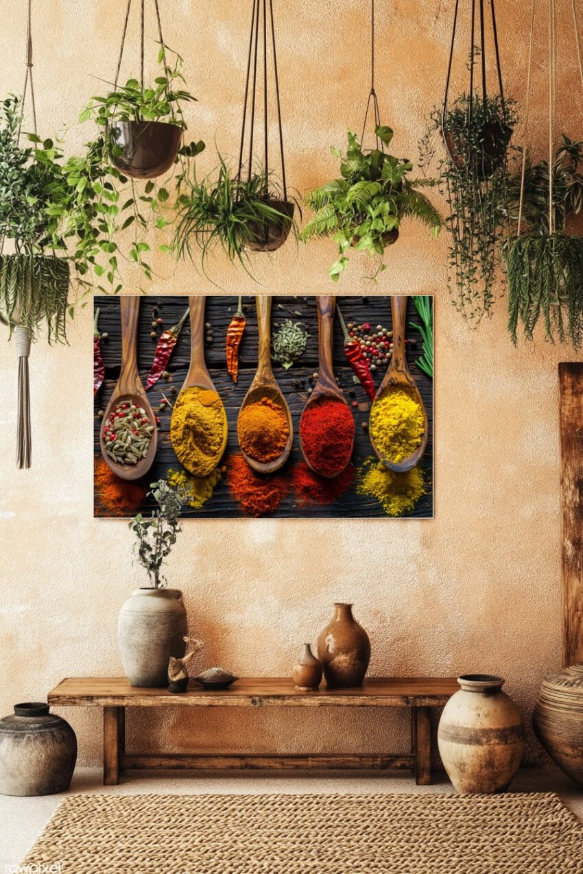 Fotografie Poster Gewürze bunt Holzlöffel