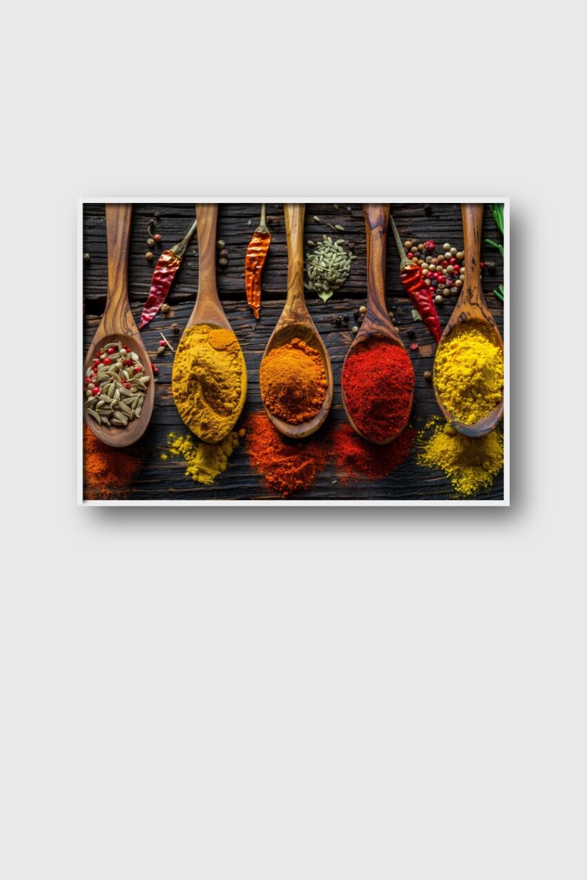 Fotografie Poster Gewürze bunt Holzlöffel