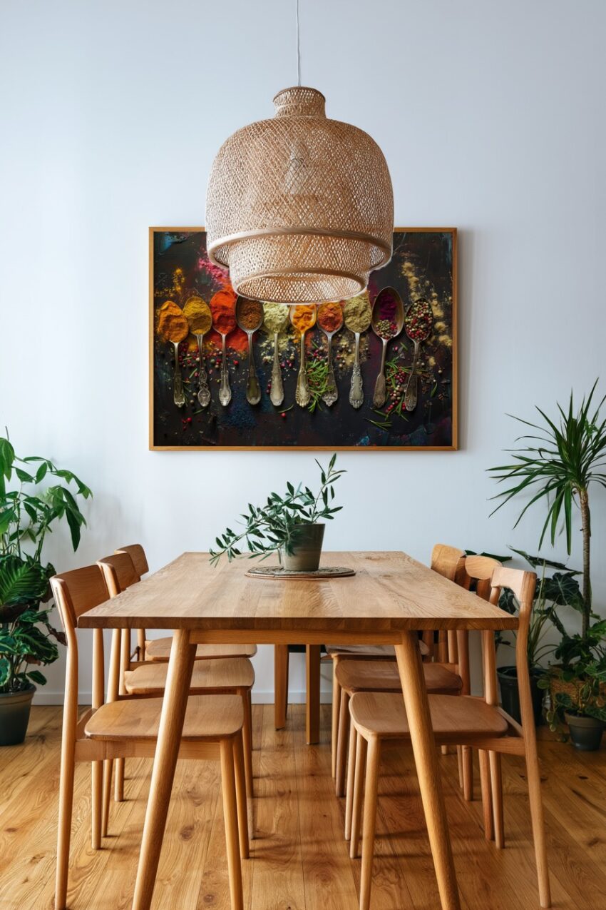 Fotografie Poster Gewürzlöffel bunte Mischung gelb rot grün