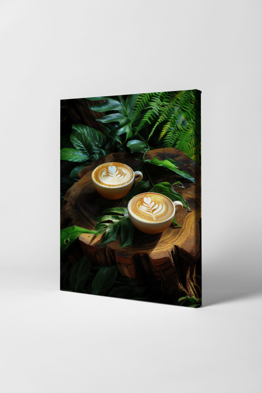 Fotografie Poster Latte Art Blätter Braun Grün