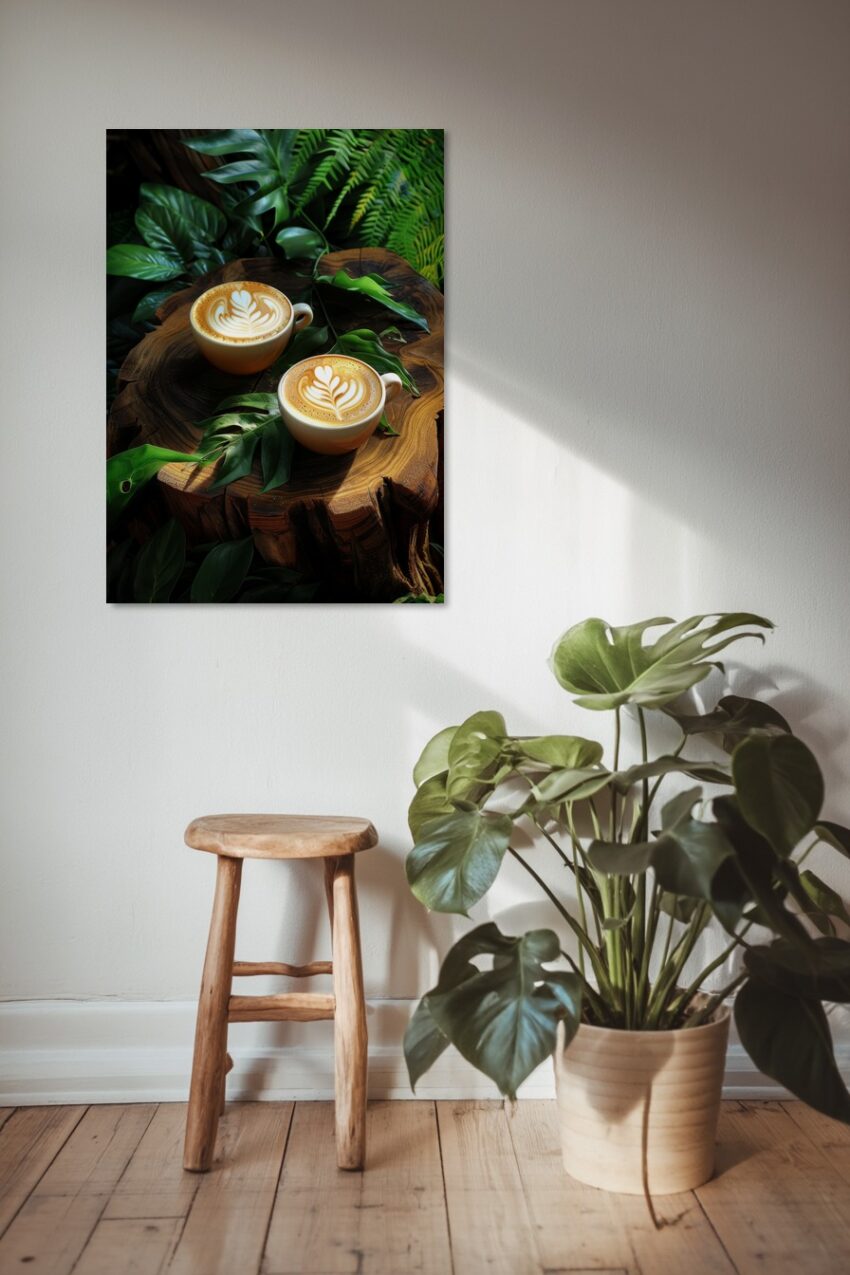 Fotografie Poster Latte Art Blätter Braun Grün