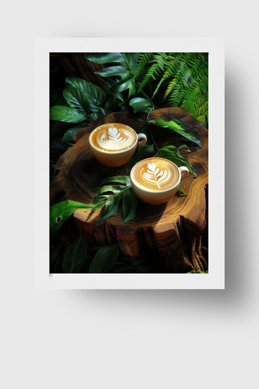 Fotografie Poster Latte Art Blätter Braun Grün