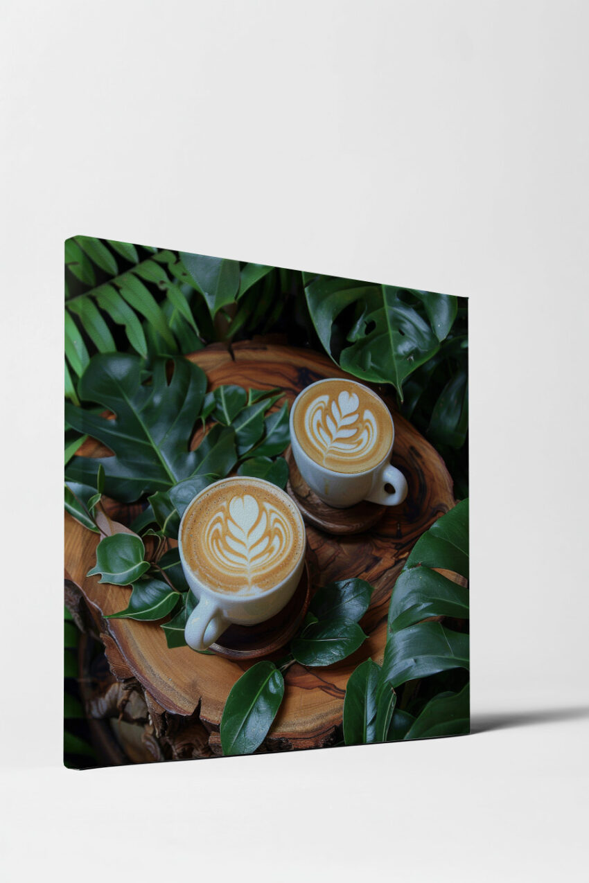 Fotografie Poster Latte Tassen Milchkunst Holz grün