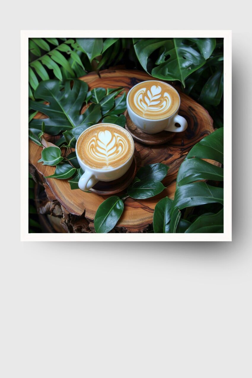 Fotografie Poster Latte Tassen Milchkunst Holz grün