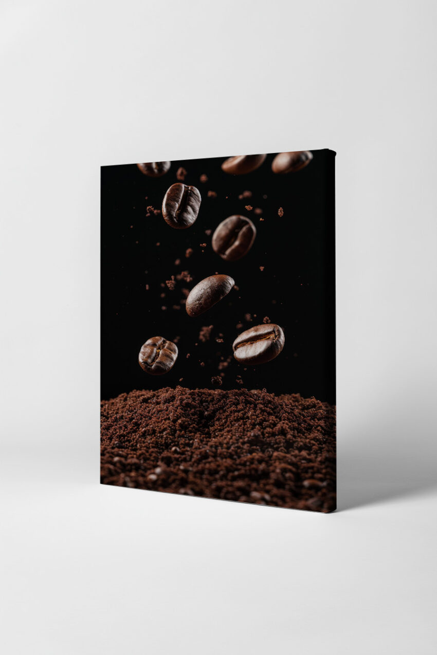 Fotografie Poster Kaffeebohnen schwebend braun schwarz