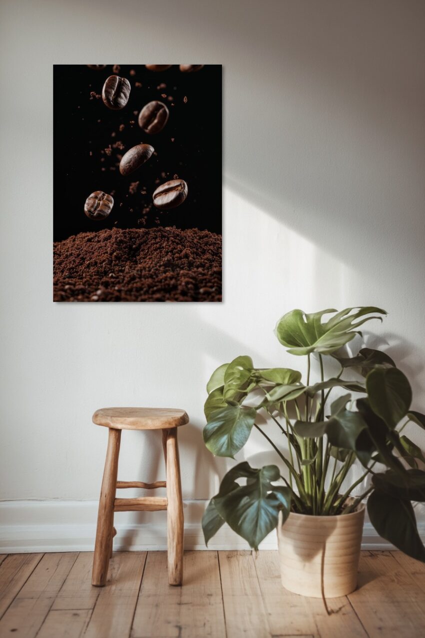 Fotografie Poster Kaffeebohnen schwebend braun schwarz