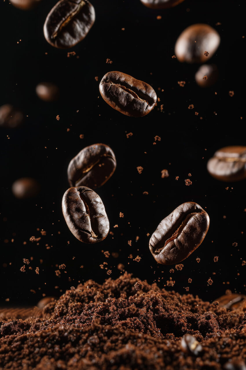 Fotografie Poster Kaffeebohnen braun scharf Nahaufnahme