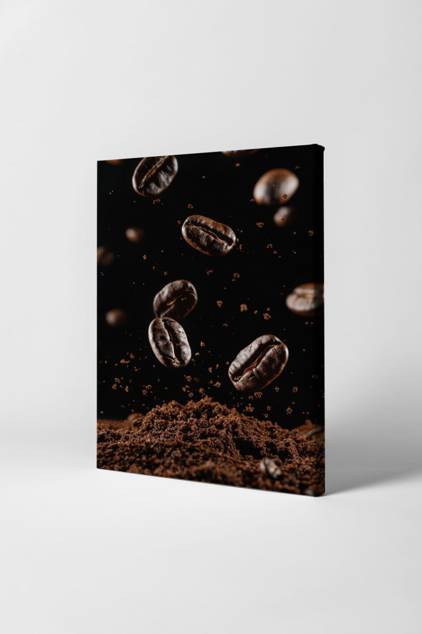 Fotografie Poster Kaffeebohnen braun scharf Nahaufnahme