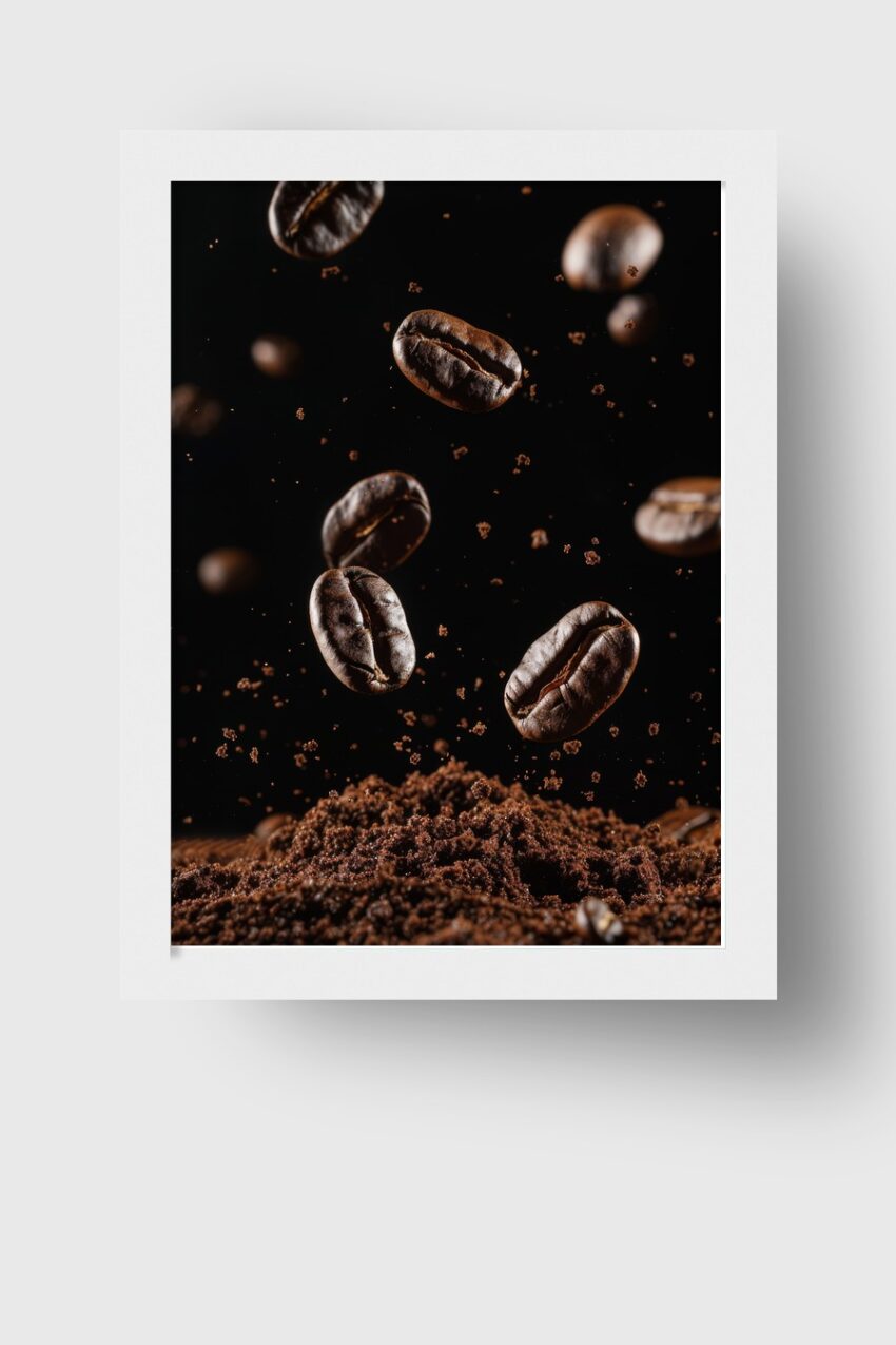 Fotografie Poster Kaffeebohnen braun scharf Nahaufnahme