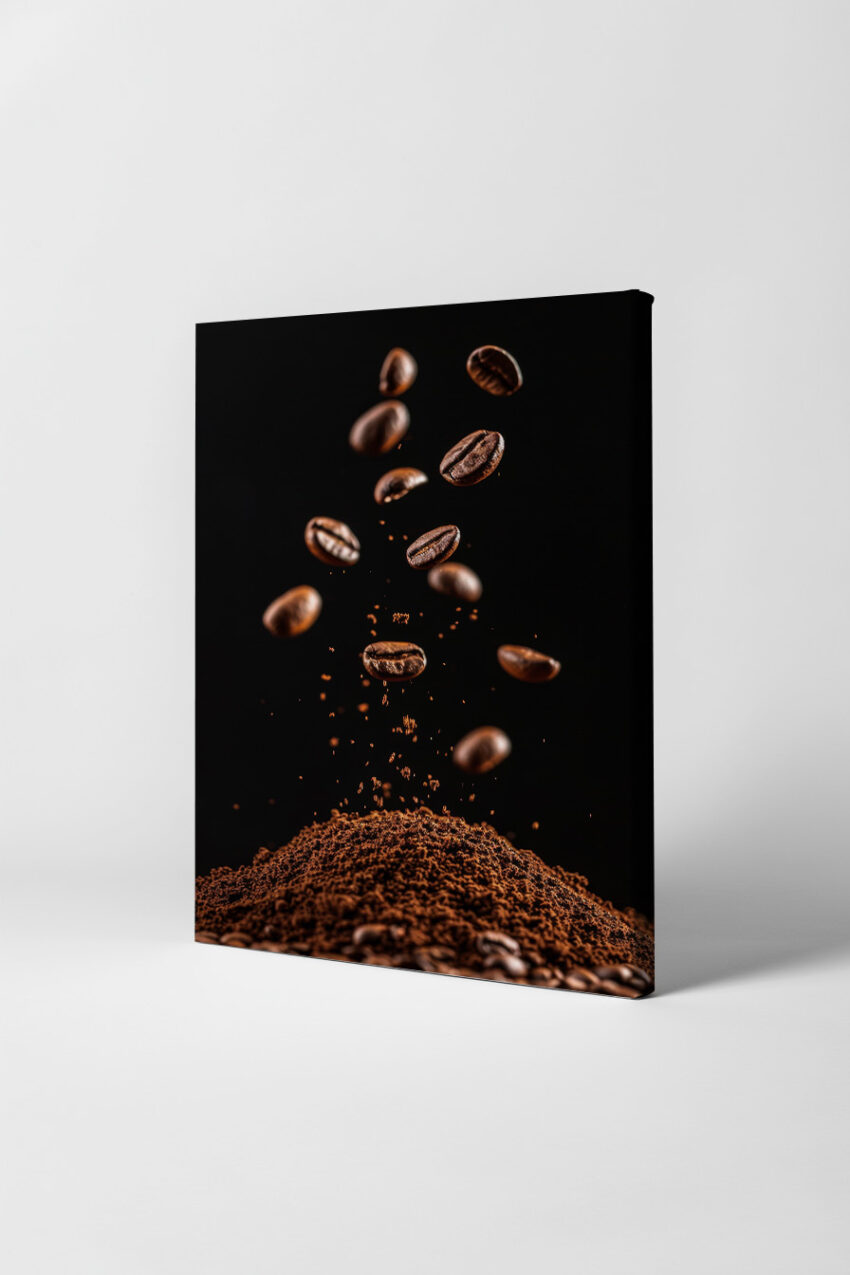 Fotografie Poster Kaffeebohnen schwebend braun