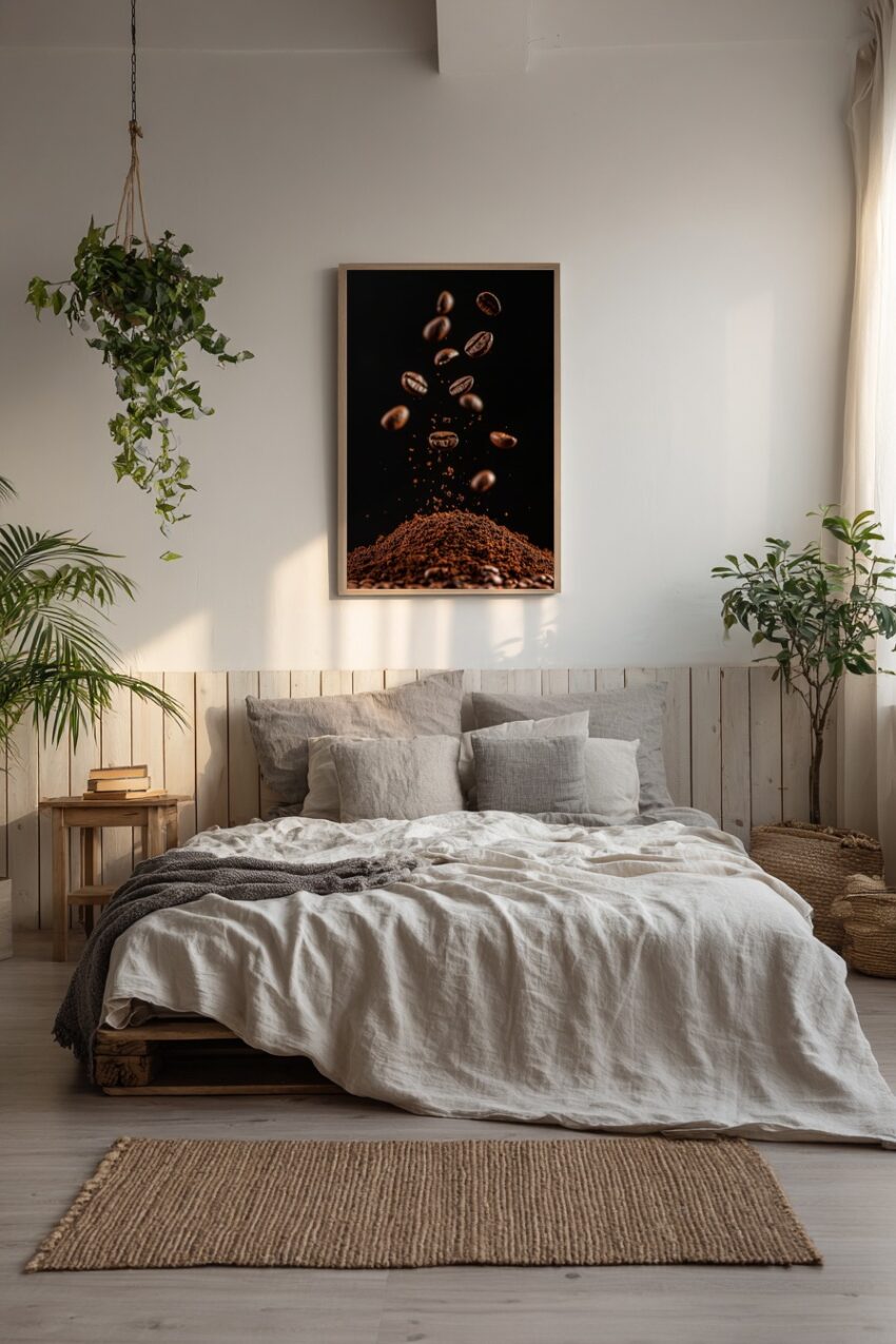 Fotografie Poster Kaffeebohnen schwebend braun